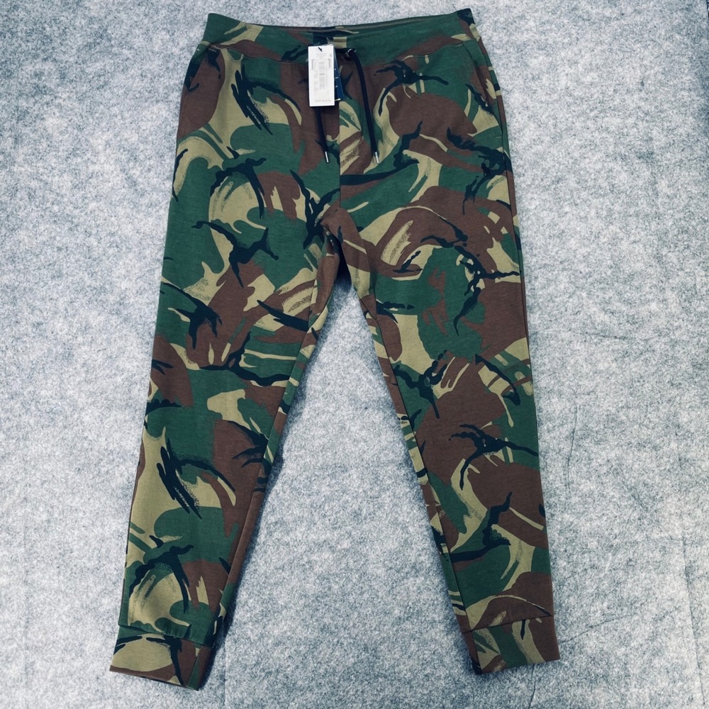Polo Ralph Lauren Joggers Men Large Green Woodland Camo Fleece Tapered Pants NEW